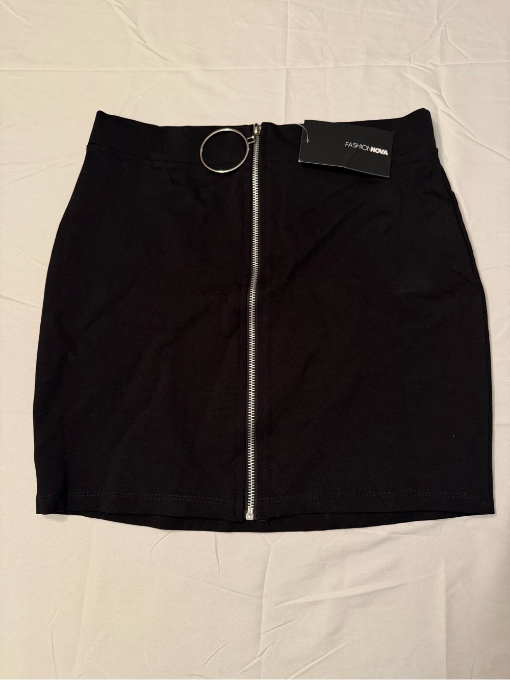 Fashion Nova Black Mini Skirt with Silver Ring Zip